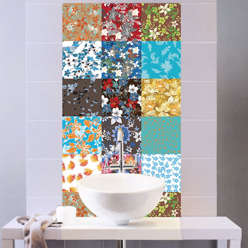 Rustic Ditsy Floral Wallpaper Panel Red-Yellow-Blue-Green Removable Wall Decor for Home