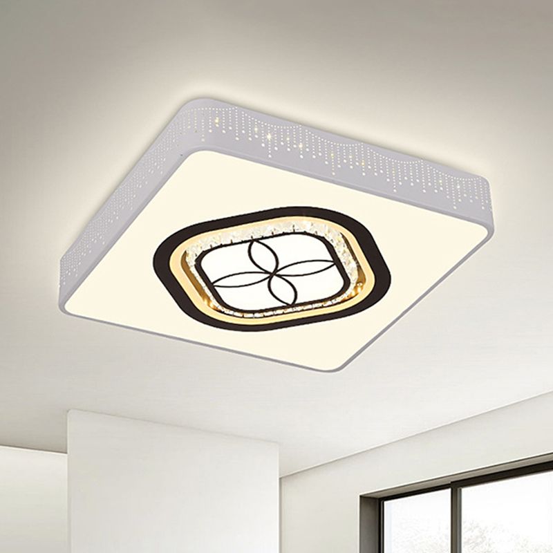 Beveled K9 Crystal Square Flush Light Contemporary LED White Ceiling Lamp Kit in Third Gear