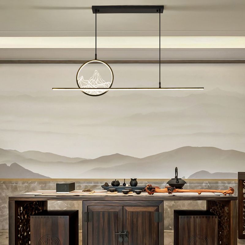 Modern Style Linear Shape Island Lighting Ideas Metal 2 Light Island Pendants in Black
