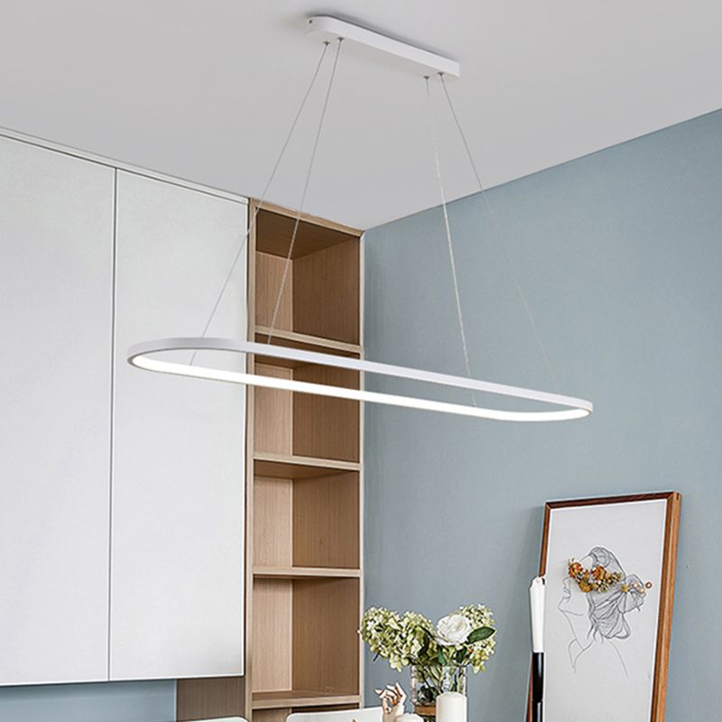 Oval Suspended Lighting Fixture Modern Style Metal LED Restaurant Island Light in Black/White