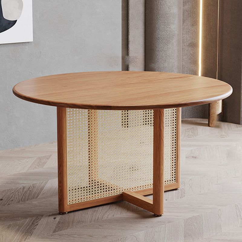 Modern Solid Wood Dining Table Rattan Pedestal Dining Table for Dining Room