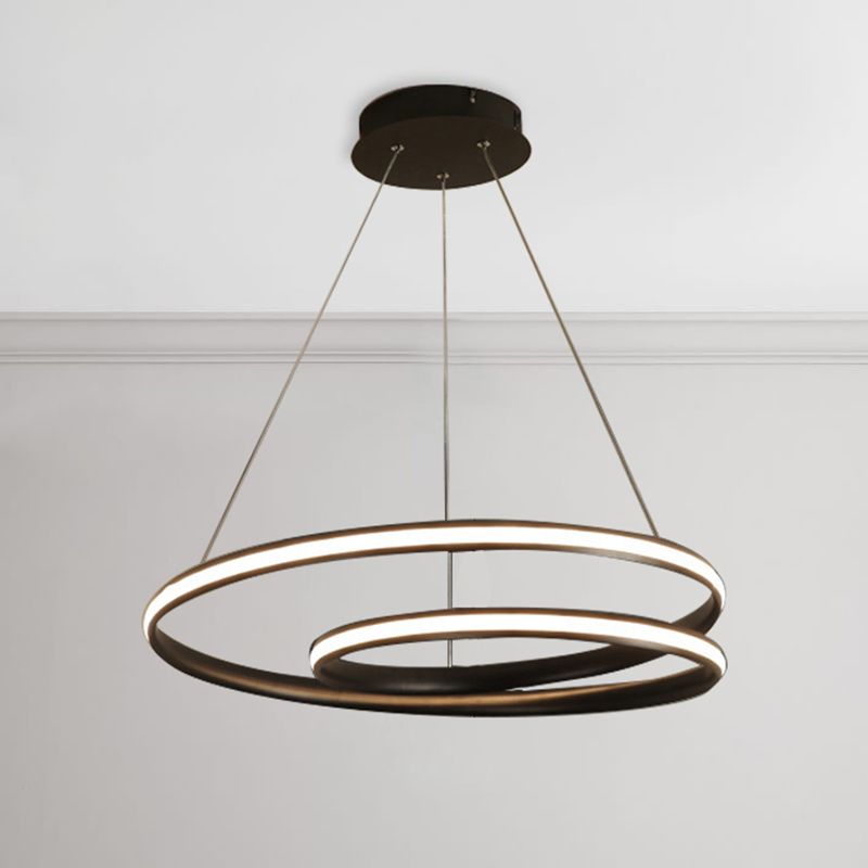 23"/31.5" Wide LED Dining Room Chandelier Light with Whirl Acrylic Shade Black/White Ceiling Pendant in Warm/White Light