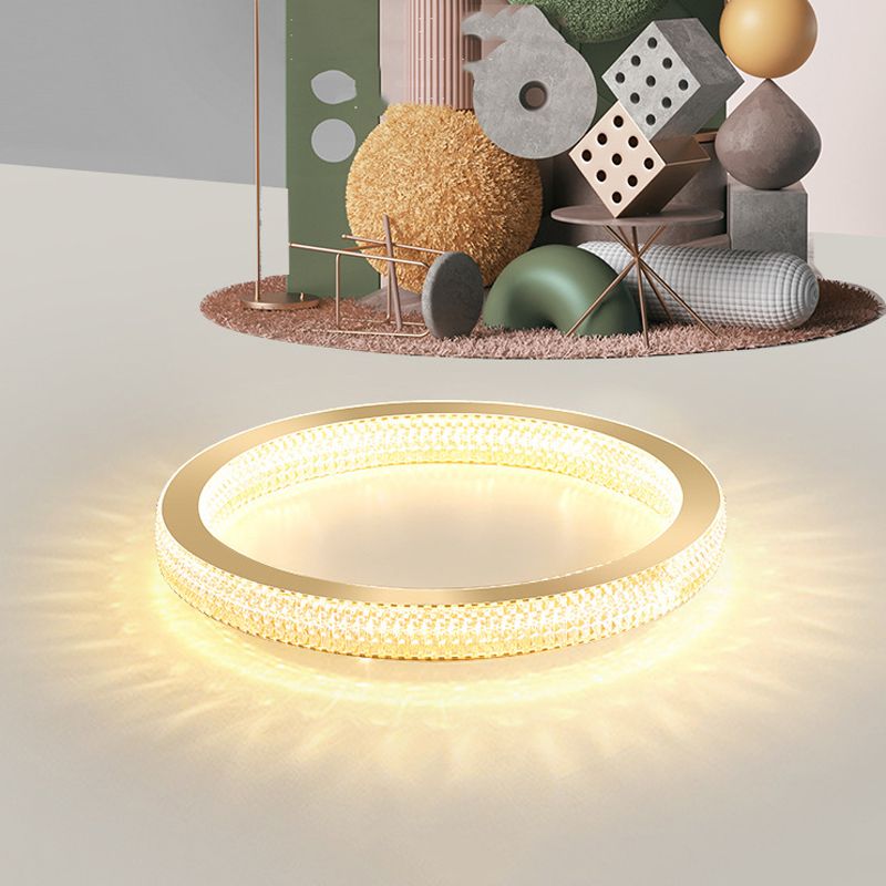 Single Golden Flush Mount Lighting Circle Glass LED Ceiling Light for Bedroom