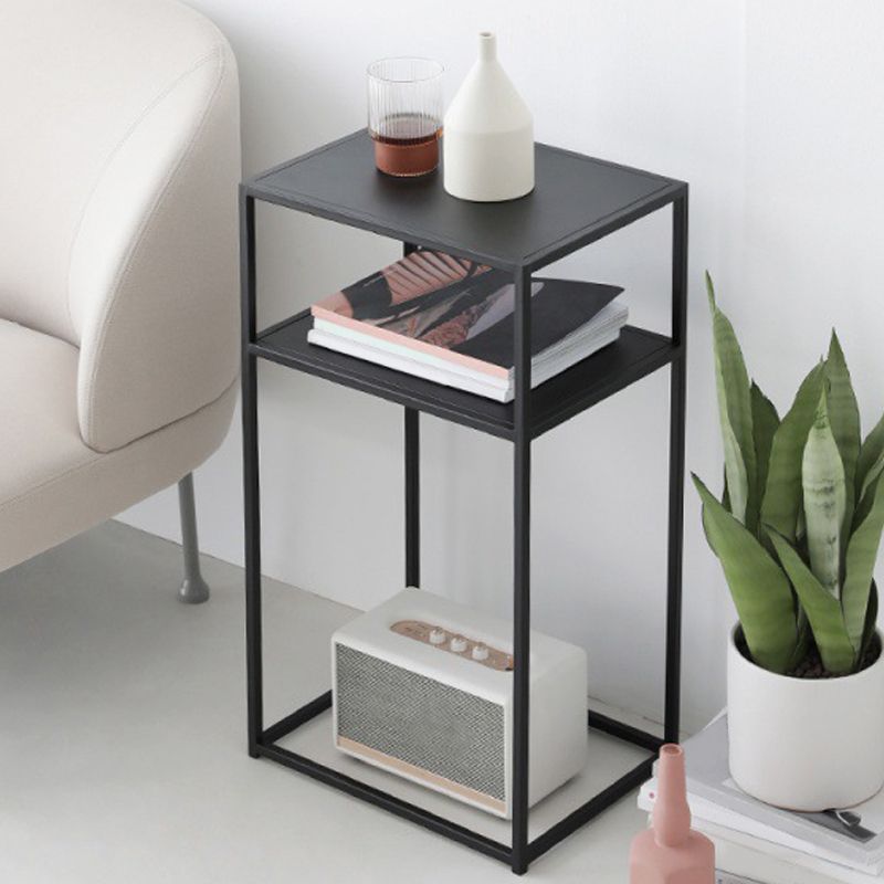 Mid-Century Rectangle Top Side Table 27.5-inch Iron Frame End Table with Shelf