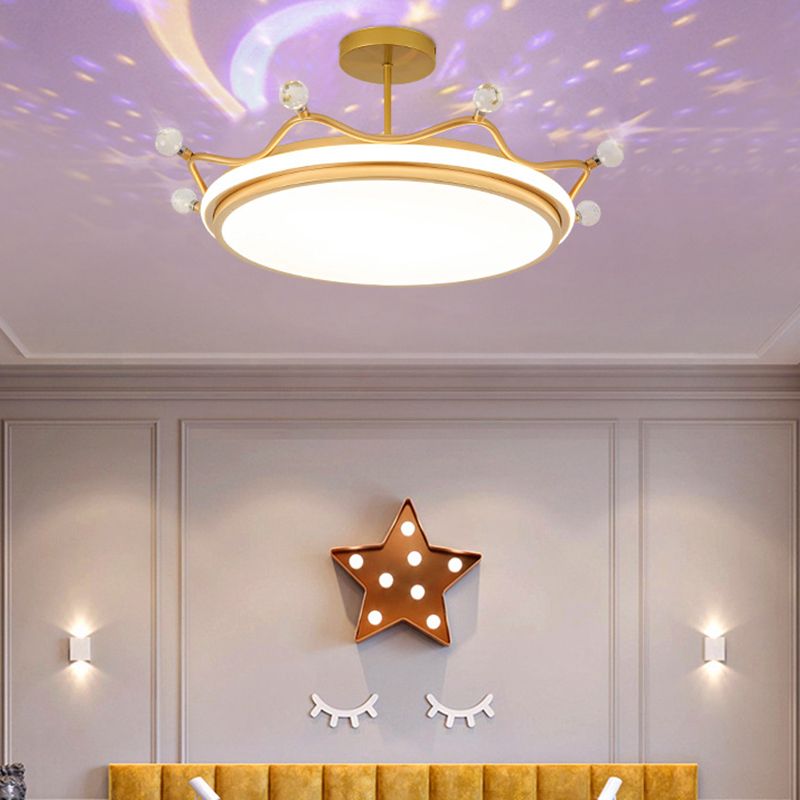 Crown Semi-Flush Ceiling Light with RGB Sky Projection Design Cartoon Flush Mount Light Fixture