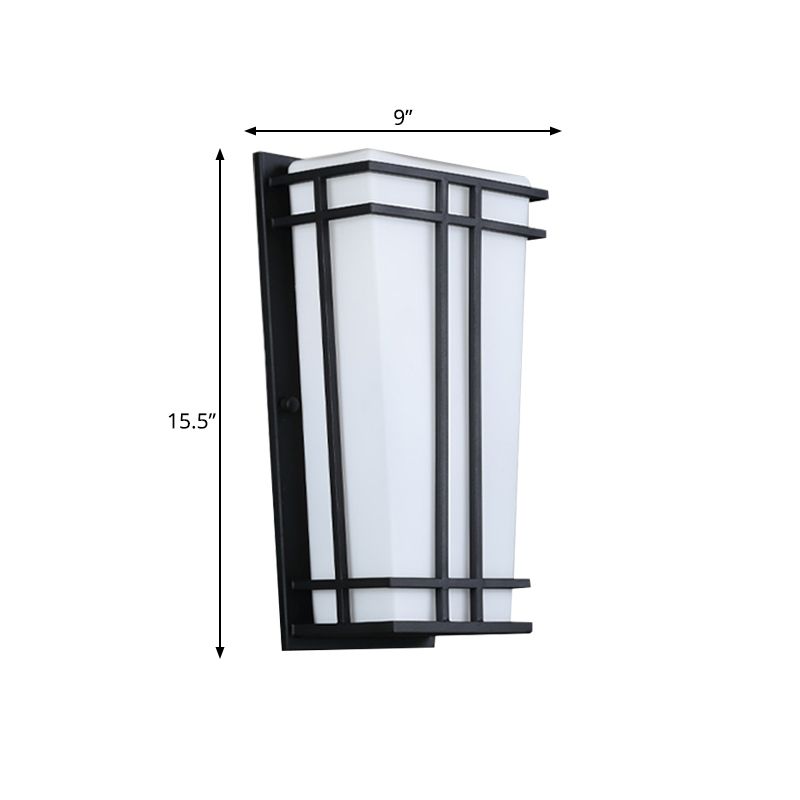 White Glass Trapezoid Flush Mount Wall Light Rustic 1 Light Patio Wall Lighting Ideas in Textured Black