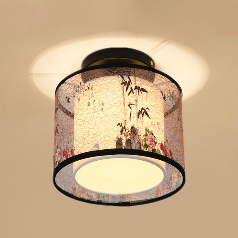 Square/Round Fabric Shade Flush Mount Chinese Style Flush Mount Lighting Fixtures