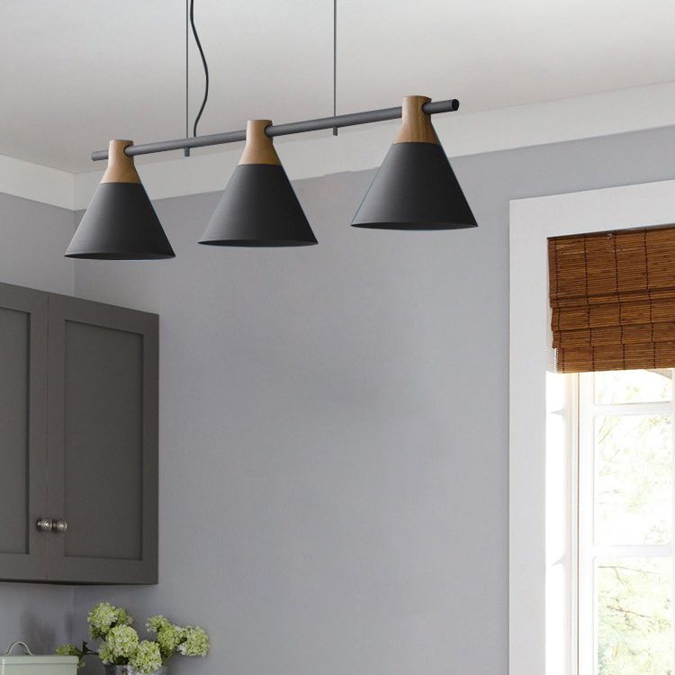 3 Lights Metal Island Pendant Lighting Nordic Style Cone Shade Island Lamps for Dining Table
