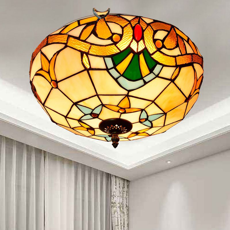 Plafonnier traditionnel à abat-jour en forme de bol, luminaire d'art en verre teinté