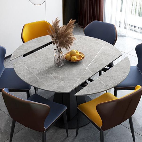 Tavolo da pranzo in pietra sinterizzato in stile moderno tavolo rotondo grigio con piedistallo