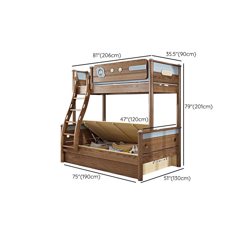 Brown Ash Standard Bunk Bed Solid Wood Scandinavian Bed with Guardrail