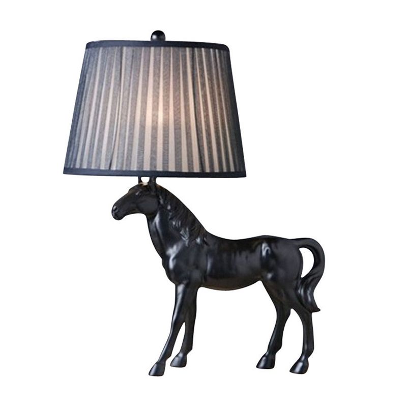 Lampe de nuit Steed Parlor en résine rustique, 1 ampoule, lampe de table noire avec abat-jour en tissu froncé