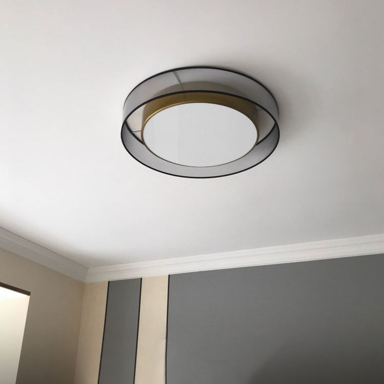 Interior LED Flush - Mount in Black and Gold Finish Round Iron & Plastic Ceiling Flush