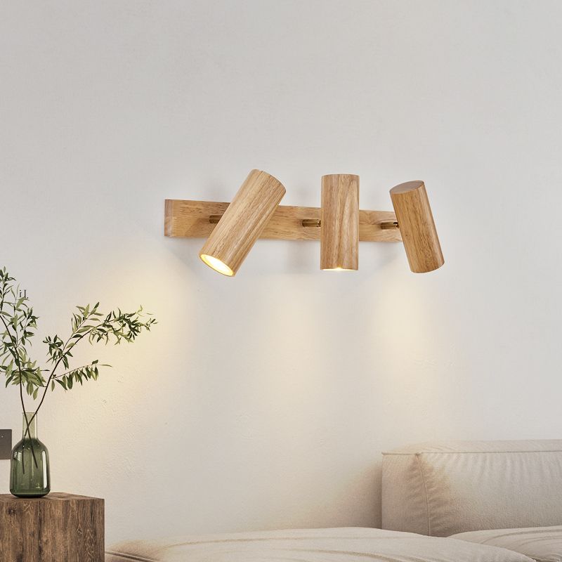 1 Applexion murale cylindrique légère Éclairage mural en bois moderne pour salle à manger