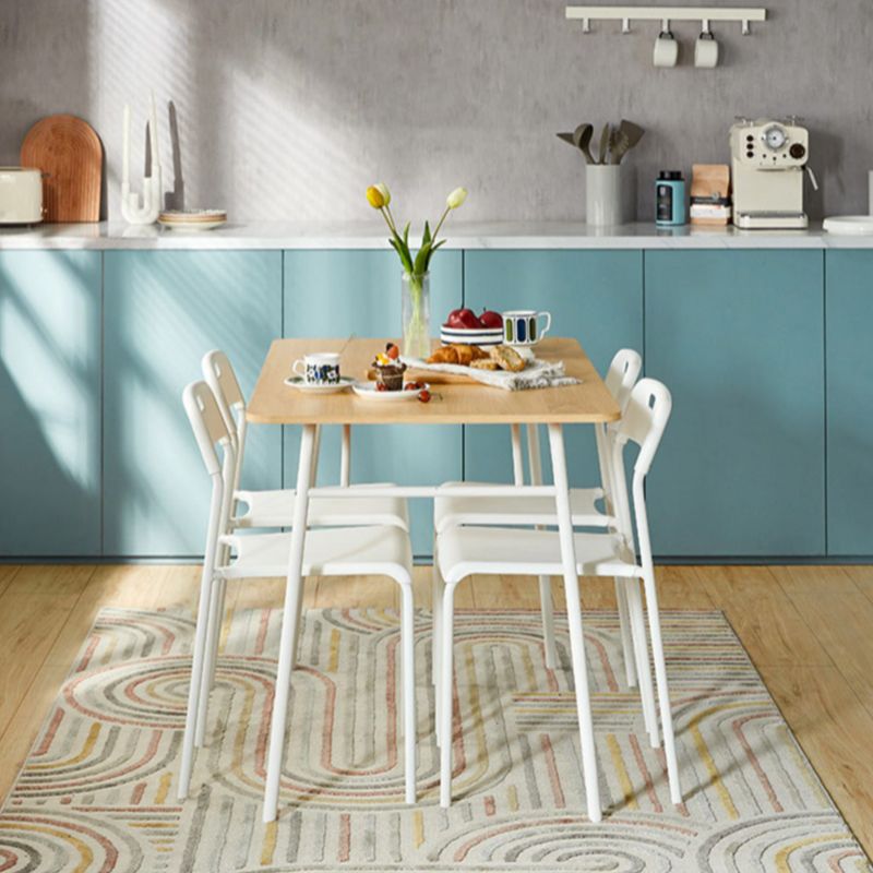 Contemporary Rectangular Wooden Dining Table with Steel Legs for 4 People