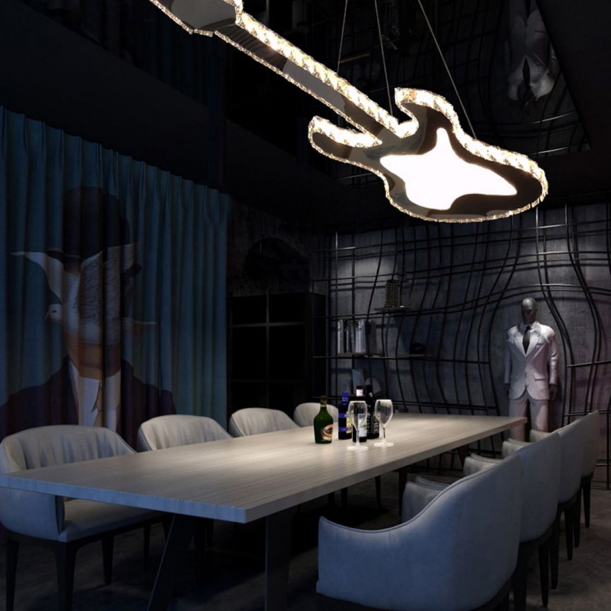 Modern Luxurious LED Island Pendant Lighting Guitar Crystal Decoration Island Ceiling Light for Living Room