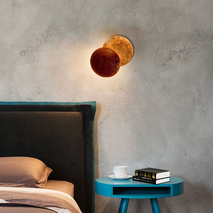 Modern Minimalist Style Circular Wall Sconce Lighting Copper Wall Light for Bedroom