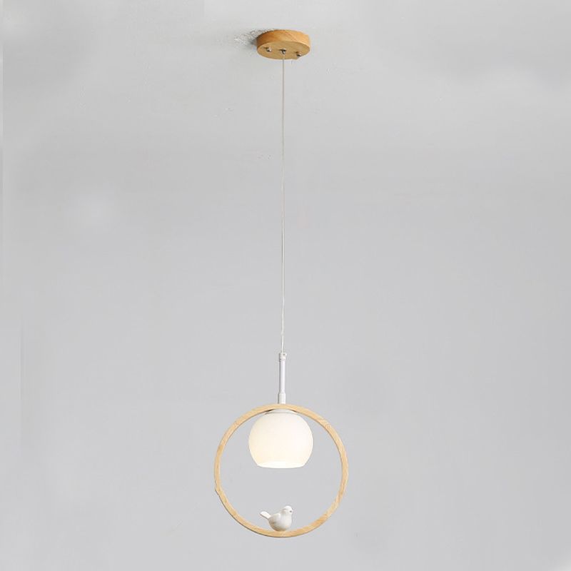 Moderne kreative hängende Lampe Holzkugel Anhänger Licht mit weißem Glasschatten
