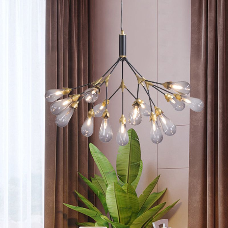 Metallic Branch Shaped Chandelier Lighting Minimalistic LED Pendant Light with Bulb-Shaped Glass