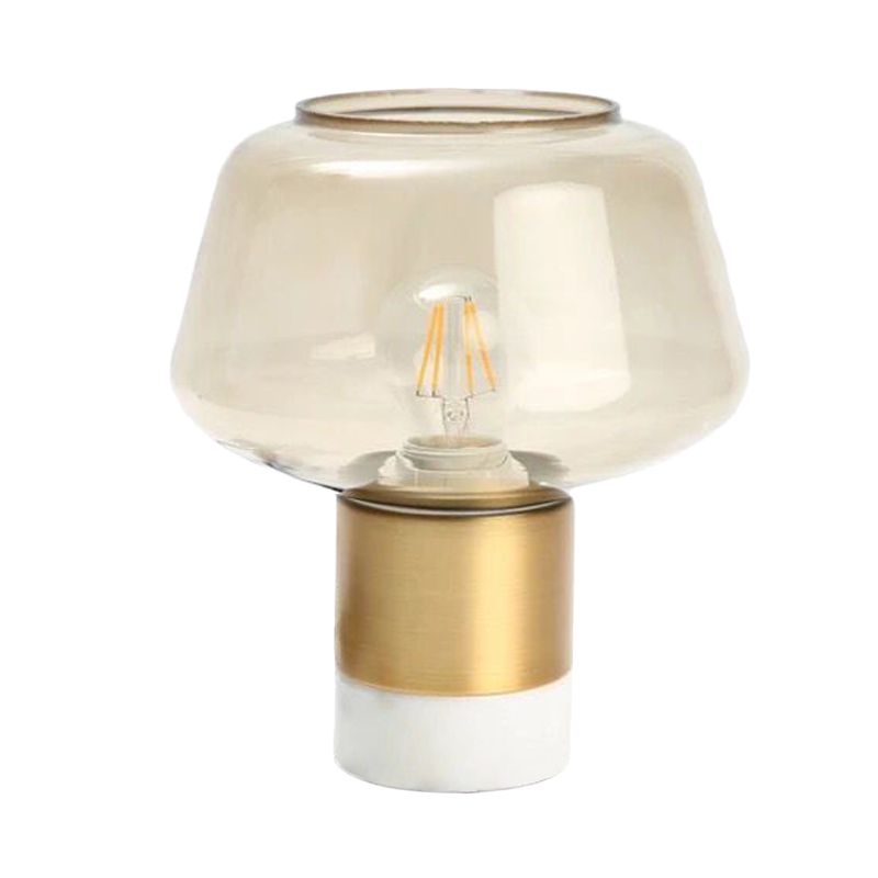 Open-Top Clear Glass Night Light Modern 1 Head Gold Plug In Table Lamp with Round White/Green Marble Base