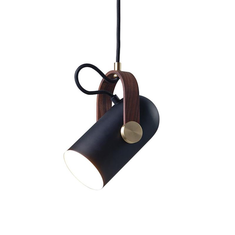 Nordic Style 1-Bulb Adjustable Spotlight Cylindrical Suspension Pendant Light with Metal Shade