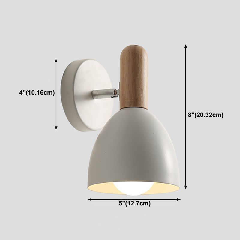 Nordic Style Metal Wall Light Dome Wall Sconce with Wood for Living Room
