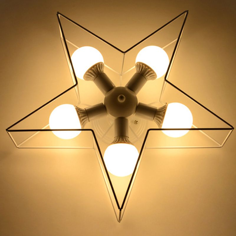 Plafoniera a stella con struttura in ferro in ferro stile retrò industriale, montaggio a semi-incasso a 5 luci