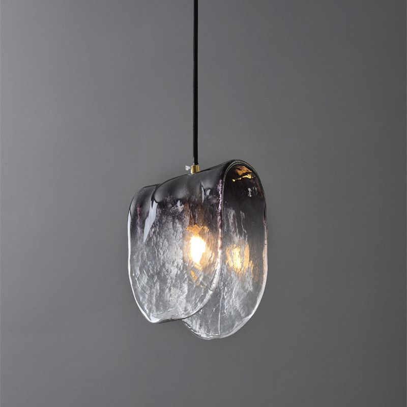 One-Light Unique Shape Cafe Hanging Light Contemporary Gray Glass Drop Pendant