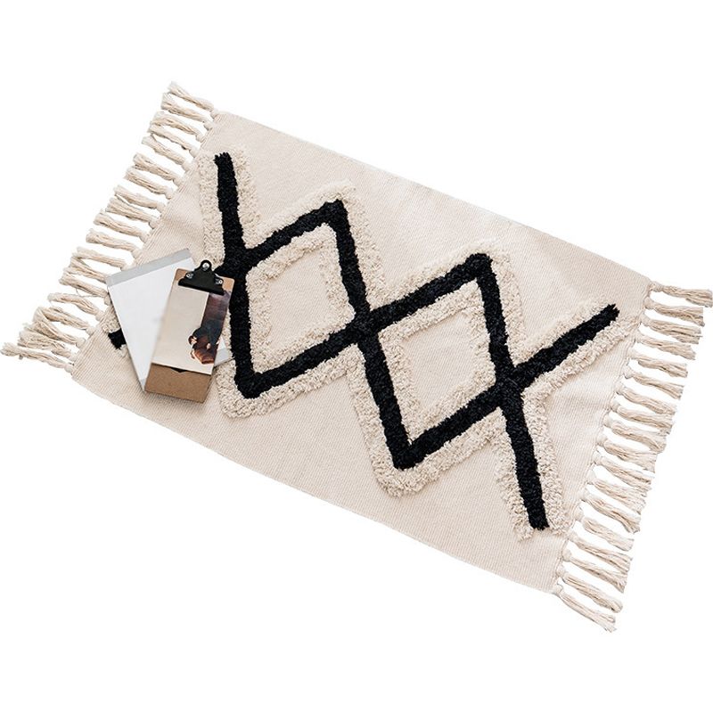 Stylish Area Carpet Geometric Pattern Polyester Area Rug Fringe Stain Resistant Rug for Home Decor
