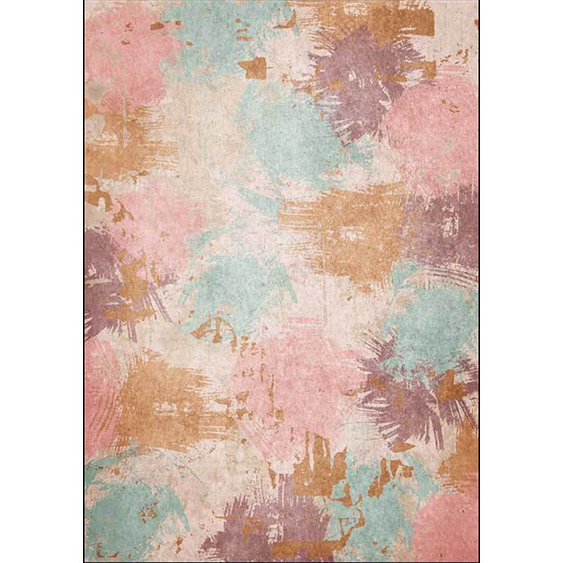 Unique Abstract Rug Pink Multicolor Nordic Rug Polyester Washable Anti-Slip Backing Area Rug for Living Room