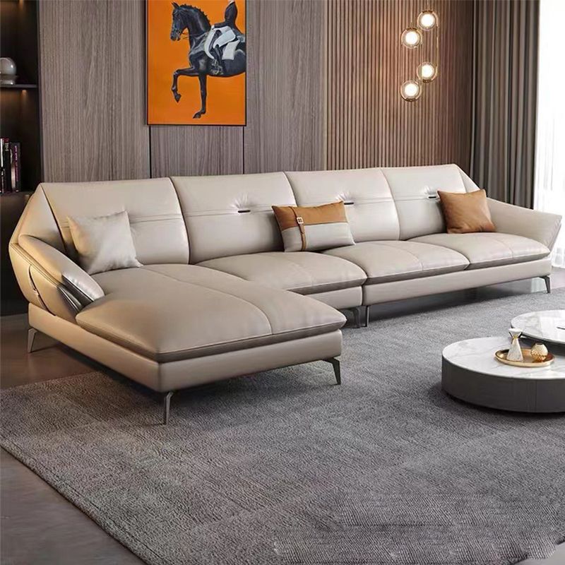 Glam Genuine Leather Living Room Flared Arm Modular Cushions Seating