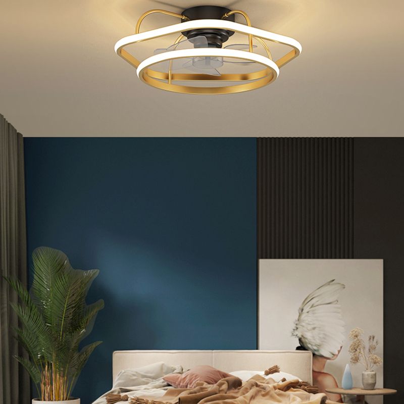 Geometric Shape Metal Ceiling Fans Modern Multi-Lights Ceiling Fan Lamp