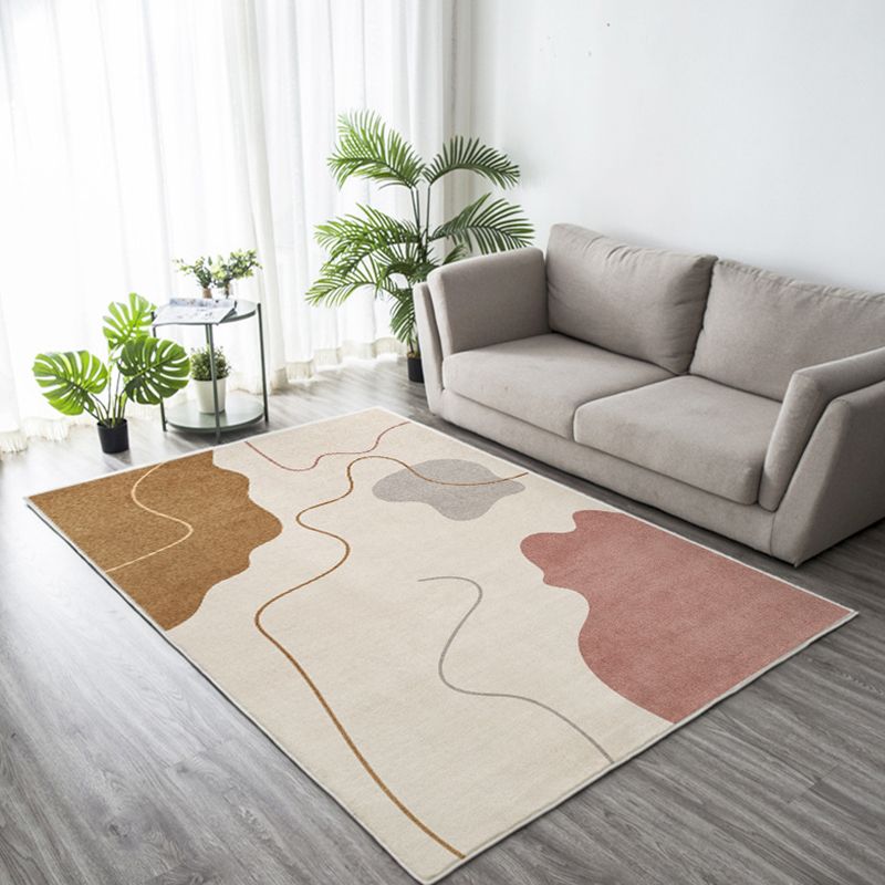 Dark Green Nordic Rug Polyester Color Block Rug Non-Slip Backing Rug for Living Room