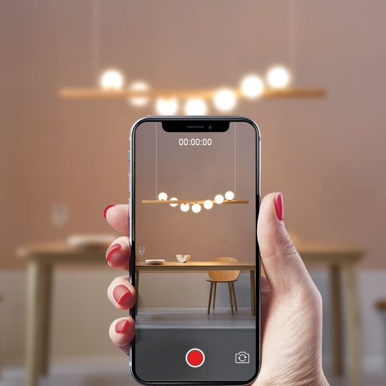 Faux Wood Design Modern Island Light White Glass Ball Shade Modern Hanging Lamp for Restaurants