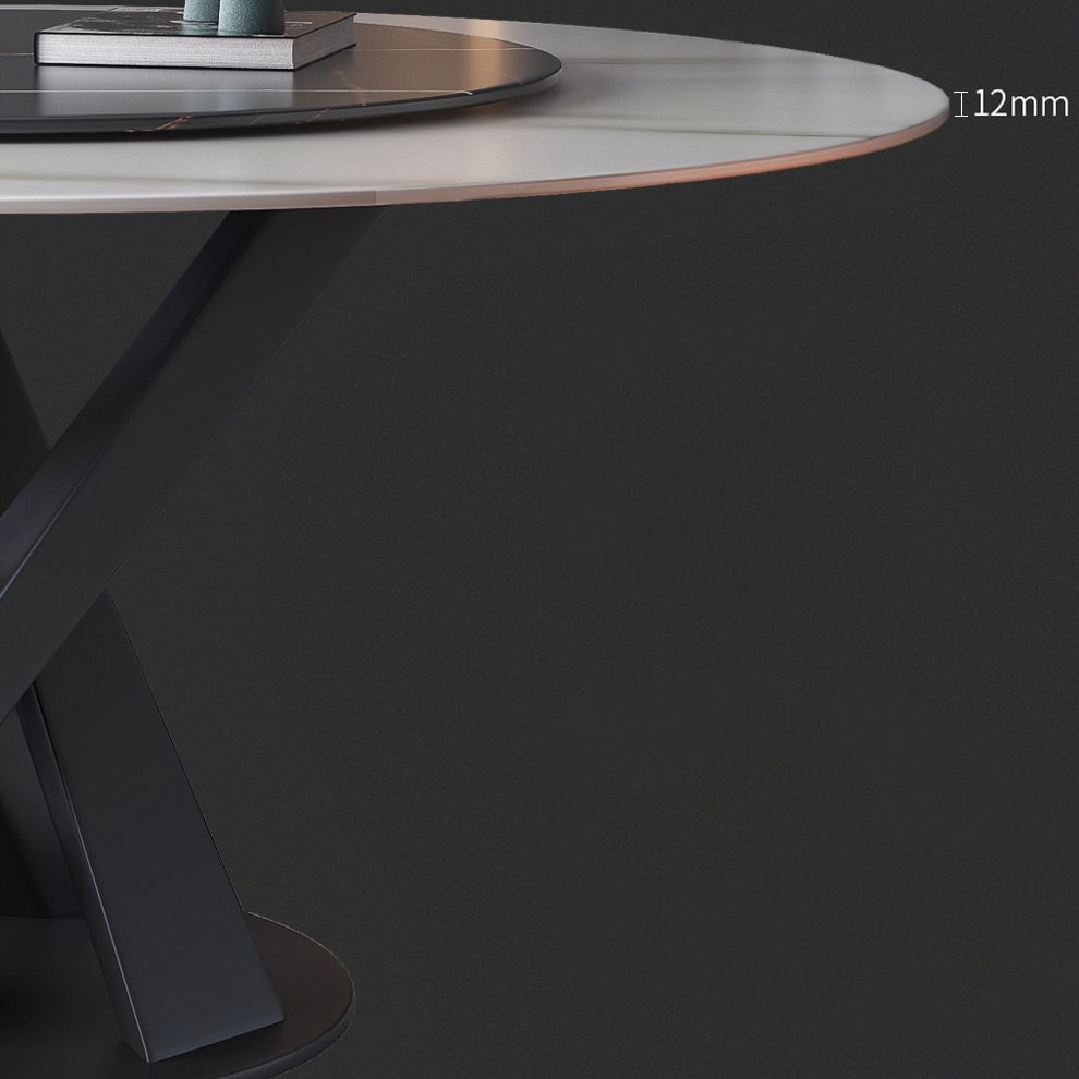 Contemporary Sintered Stone Round Dining Table Kitchen Standard Dining Table with Pedestal Base