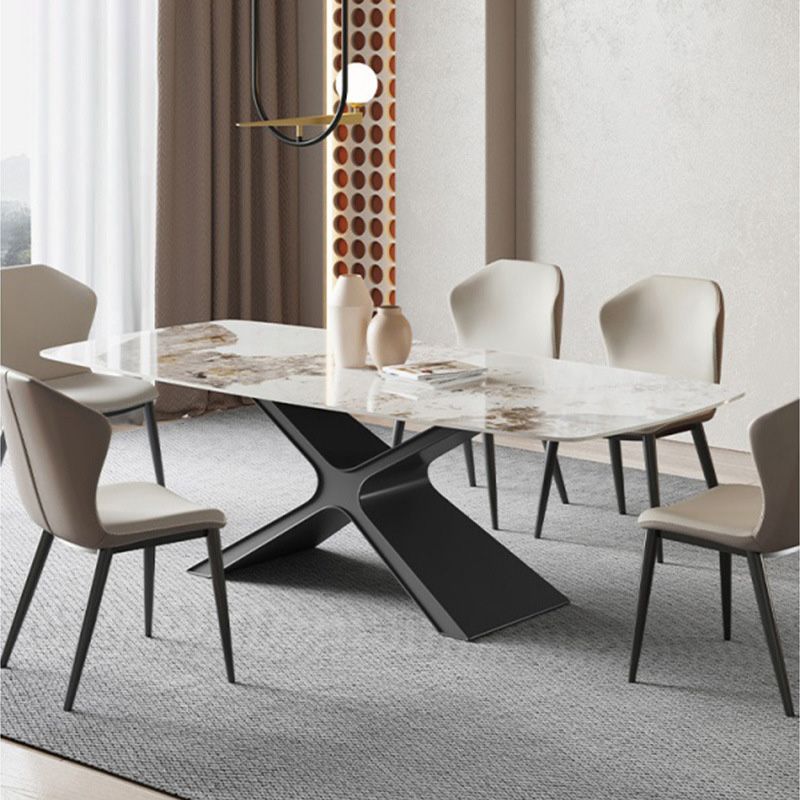 Industrial Style Rectangle Table Sintered Stone Dining Table with Metal Legs for Home Use