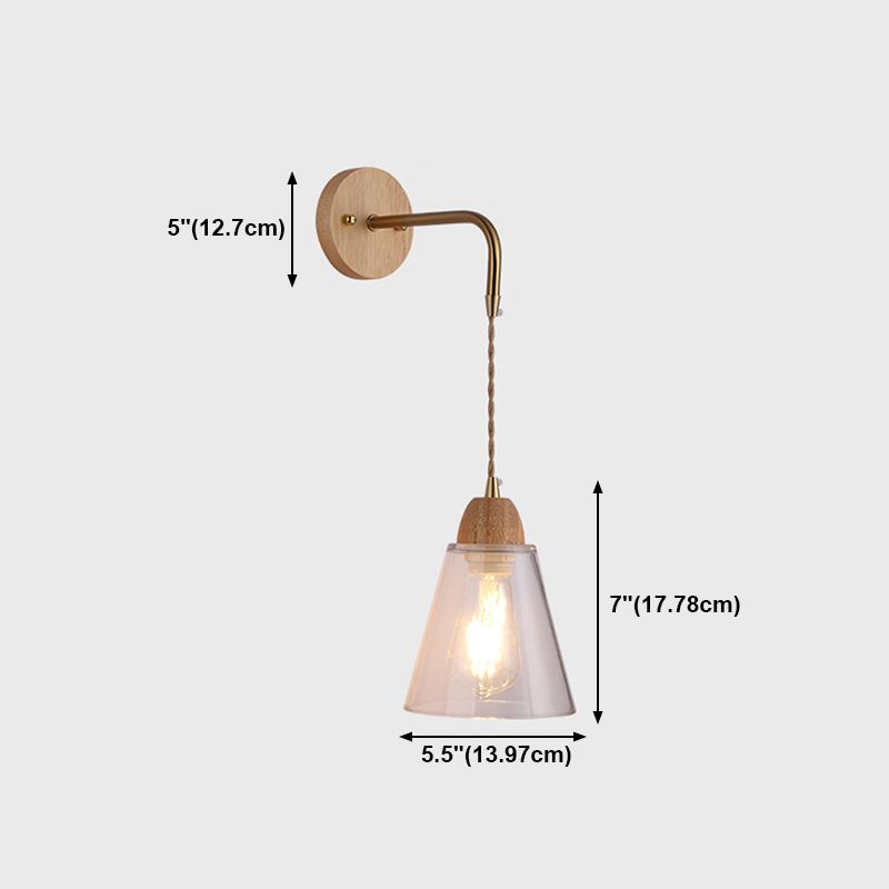 Modern Glass Wall Light Geometric Shape Wall Sconce with Wood for Living Room