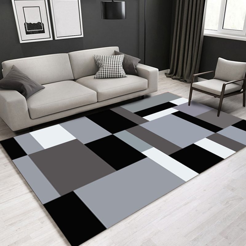Blue Modern Area Rug Geometric Pattern Polyester Area Carpet Easy Care Washable Rug for Home Decor