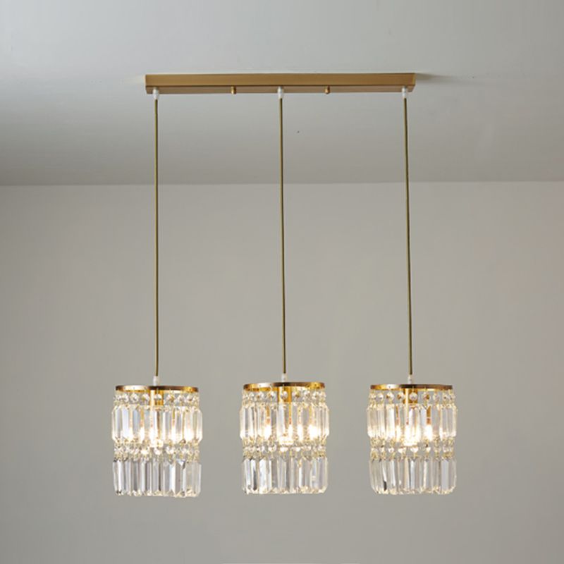 Contemporary Style Cylinder Shape Island Lights Crystal 3 Light Island Lighting in Gold
