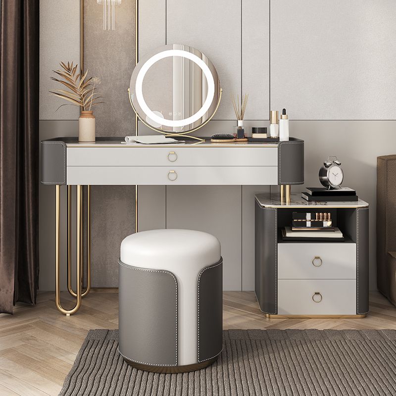 Glam Wooden Make-up Vanity 4 Drawer Slate Top Dressing Table Stool Set