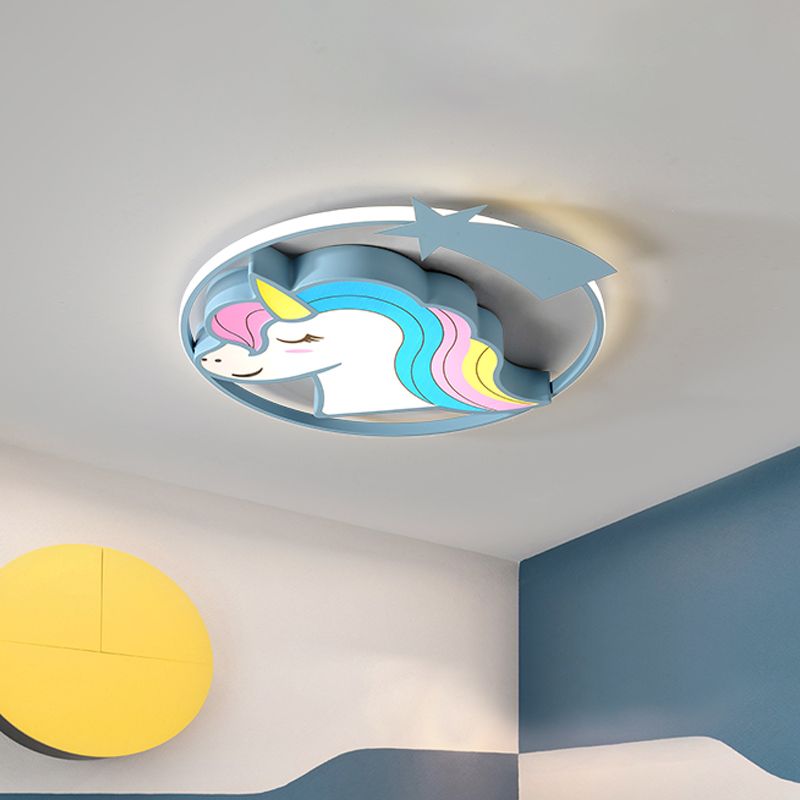 Dessin animé girafe/licorne plafonnier fer enfants chambre LED encastré luminaire en rose/jaune/bleu