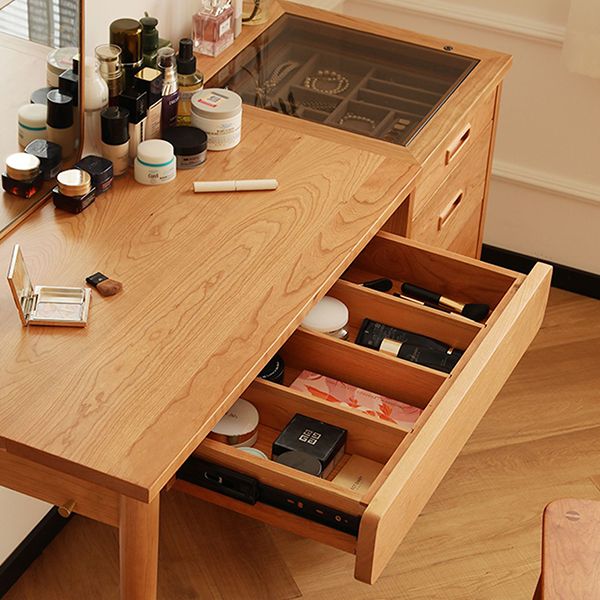 Natural Solid Wood Standing Mirror 1 Drawer Makeup Vanity Desk Table