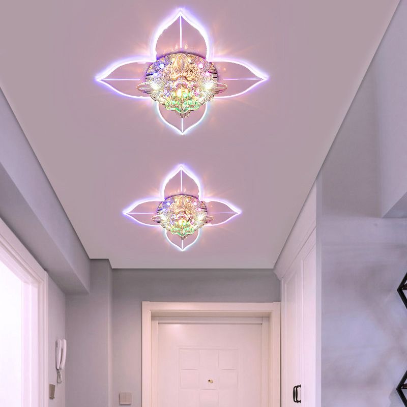 Petals Foyer LED Ceiling Light Flower Crystal Modernist Flush-Mount Light Fixture