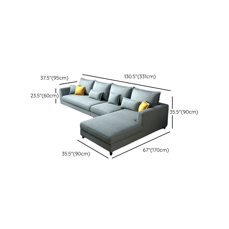 Blue Fabric Sectional with Pillows Modern Style L-shape Sectional