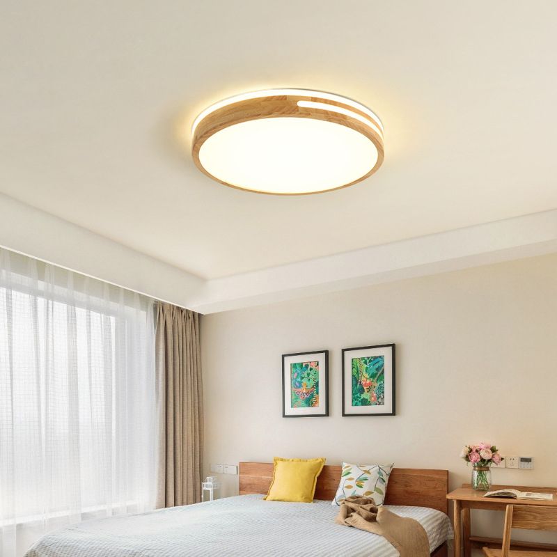 Modern Style Round Shape Flush Mount Wood 1-Light Ceiling Light for Bedroom