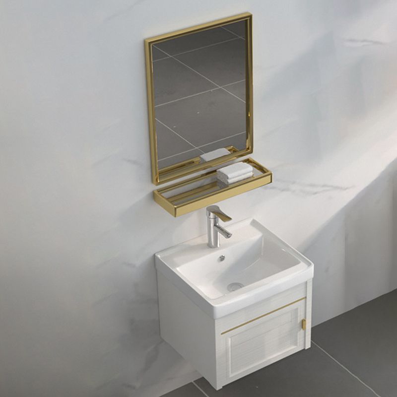 Single Sink Vanity Set Mirror Wall Mount Metal Frame Rectangle Bath Vanity with 2 Doors