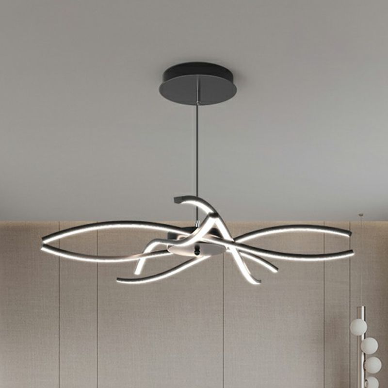 Floral Living Room Chandelier Metallic Simplicity LED Suspended Lighting Fixture