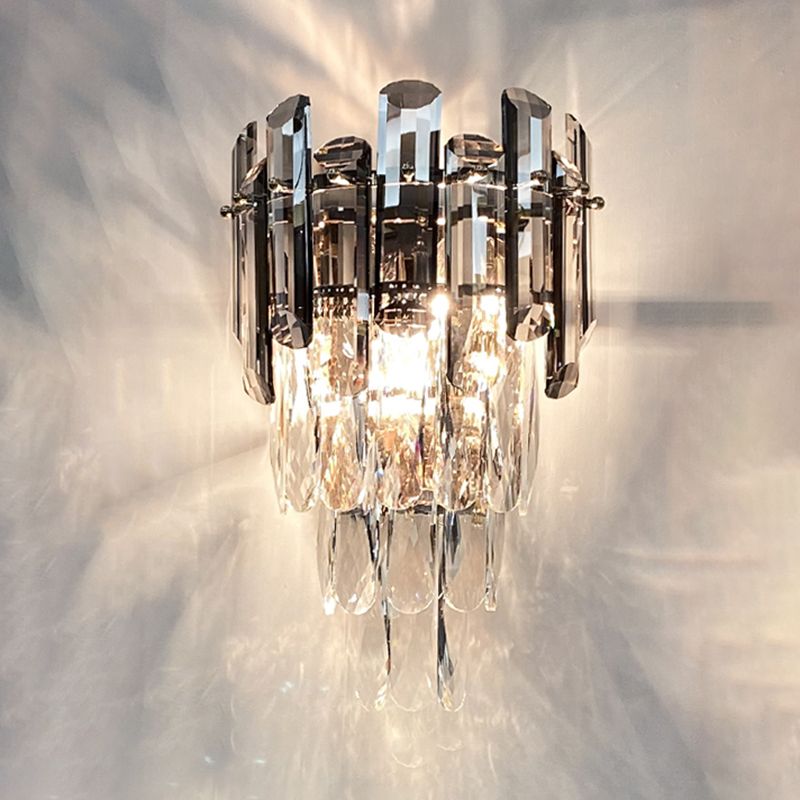 Contemporary Crystal Layered Wall Sconce 2-Light Wall Mounted Light for Bedroom