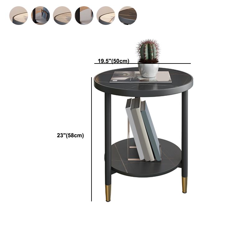 3 Legs Slate Side Table Round Minimalist Double Tier End Table