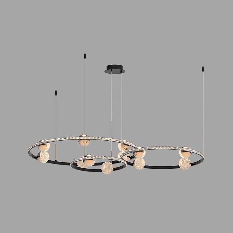 Black Ring Chandelier Light Fixture Creative Minimalist Acrylic LED Suspension Lamp